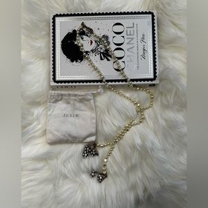 J Crew Faux Pearl Long Necklace with dangling stones